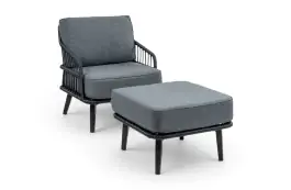 Loungesessel mit Hocker | Isabel | Rope | Schwarz