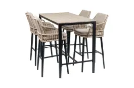 5-teiliges Gartenbar-Set | 4 Isabel Barhocker |  Limasol Bartisch 150 x 75 cm Holz  | Sand & Holz