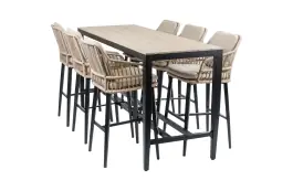 7-teiliges Gartenbar-Set | 7 Isabel Barhocker |  Limasol Bartisch 200 x 75 cm Holz  | Sand & Holz