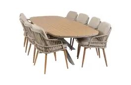 9-teiliges Garten-Set | 8 Isabel Gartenstühle | 280x115 cm Cadiz Gartentisch | Sand & Camel