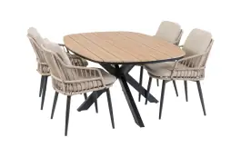 5-teiliges Garten-Set | 4 Isabel Gartenstühle | Cadiz Gartentisch 180 x 115 cm | Sand & Schwarz