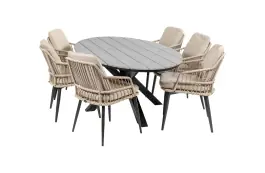 7-teiliges Garten-Set | 6 Isabel Stühle | Limasol Gartentisch | 220 cm | Oval
