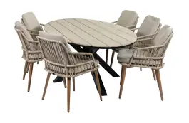 7-teiliges Gartenset | 6 Isabel Stühle | Limasol Gartentisch | 220 cm | Oval