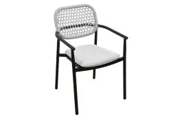 Stapelbarer Gartenstuhl Lecce | Beige | Schwarz/Mokka | Aluminium und Rope