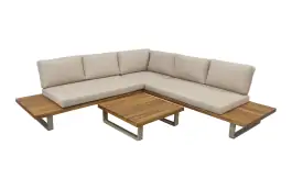 Ecklounge-Set Bastan | Sand/Sable | Akazienholz und Aluminium