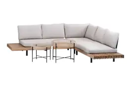 Ecklounge-Set Lissabon 4-teilig | Sand | Inkl. 2 Aiko Natural Beistelltische