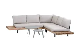 4-teiliges Eck-Loungeset Lissabon | Akazienholz in Teakoptik & Sand | Inklusive 2 Secli-Beistelltischen