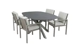 5-teiliges Gartenmöbel-Set | 4 Lumo Gartenstühle (Camel) | Gartentisch Barletta 180x115 cm (Desert Pearl/Camel)