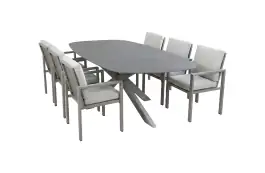 7-teiliges Gartenmöbel-Set | 6 Lumo Gartenstühle (Camel) | Gartentisch Barletta 240x115 cm (Desert Pearl/Camel)