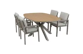 5-teiliges Gartenmöbel-Set | 4 Lumo Gartenstühle (Beige & Camel) | Gartentisch Cadiz 180x115 cm (Camel)