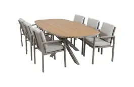 7-teiliges Gartenmöbel-Set | 6 Lumo Gartenstühle (Beige & Camel) | Gartentisch Cadiz 240x115 cm (Camel)