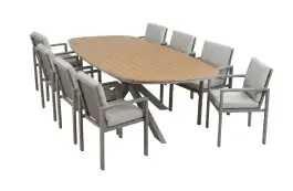 9-teiliges Gartenmöbel-Set | 8 Lumo Gartenstühle (Beige & Camel) | Gartentisch Cadiz 280x115 cm (Camel)