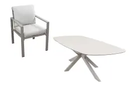 9-teiliges Gartenmöbel-Set | 8 Lumo Gartenstühle (Beige & Camel) | Gartentisch Malaga 280x115 cm (Camel)