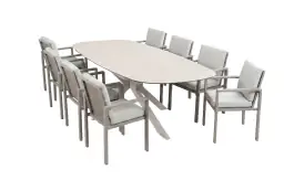 9-teiliges Gartenmöbel-Set | 8 Lumo Gartenstühle (Beige & Camel) | Gartentisch Malaga 280x115 cm (Camel)