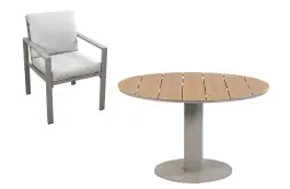 5-teiliges rundes Gartenmöbel-Set | 4 Lumo Gartenstühle (Beige & Camel) | Gartentisch Tower Ø120 cm (Camel)