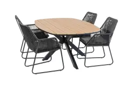 5-teiliges Garten-Set | 4 Mona Gartenstühle | Cadiz Gartentisch 180 x 115 cm | Schwarz