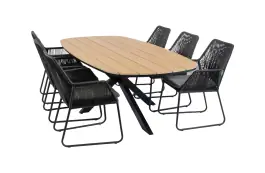 7-teiliges Garten-Set | 6 Mona Gartenstühle | Gartentisch Cadiz 240 x 115 cm | Schwarz