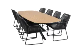 9-teiliges Garten-Set | 8 Mona Gartenstühle | Gartentisch Cadiz 280 x 115 cm | Schwarz