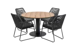 5-teiliges Garten-Set rund | 4 Mona-Gartenstühle | ø 120 cm Tower-Gartentisch | Schwarz