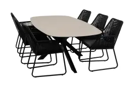 7-teiliges Garten-Set | 6 Mona Gartenstühle | Malaga Gartentisch 240 x 115 cm | Schwarz