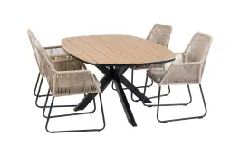 5-teiliges Garten-Set | 4 Mona Gartenstühle (Sand) | Cadiz Gartentisch 180 x 115 cm (Schwarz)