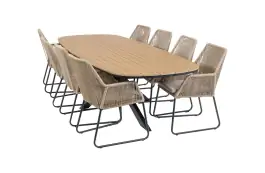 9-teiliges Garten-Set | 8 Mona Gartenstühle | Gartentisch Cadiz 280 x 115 cm | Sand & Schwarz