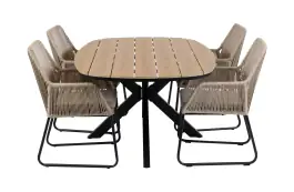 7-teiliges Garten-Set | 6 Mona Gartenstühle | Gartentisch Cadiz 240 x 115 cm | Sand & Schwarz