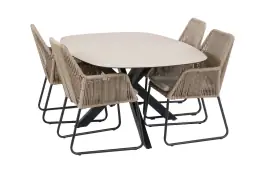 5-teiliges Garten-Set | 4 Mona Gartenstühle (Sand) | Malaga Gartentisch 180 x 115 cm (Schwarz)