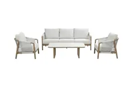 Sessel-Sofa Loungeset Murcia | 4-Teilig | Wood | Calm Naturel/Snow Sand | Aluminium und Rope