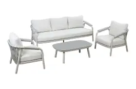 Sessel-Sofa Loungeset Oria 4-teilig | Naturel/Snow Sand | Aluminium und Rope