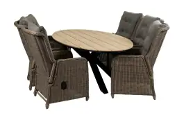 7-teiliges Gartenset | 6 verstellbare Dublin Gartenstühle | Limasol Gartentisch | 220 cm | Oval