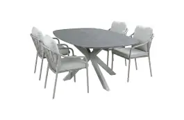 5-teiliges Gartenmöbel-Set | 4 Paris Gartenstühle (Camel) | Gartentisch Barletta 180x115 cm (Desert Pearl/Camel)