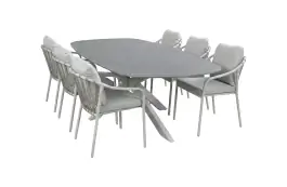 7-teiliges Gartenmöbel-Set | 6 Paris Gartenstühle (Camel) | Gartentisch Barletta 240x115 cm (Desert Pearl/Camel)