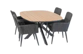 5-teiliges Garten-Set | 4 Pisa Gartenstühle | Cadiz Gartentisch 180 x 115 cm | Schwarz