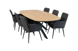 7-teiliges Garten-Set | 6 Pisa Gartenstühle | Gartentisch Cadiz 240 x 115 cm | Schwarz