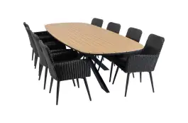9-teiliges Garten-Set | 8 Pisa Gartenstühle | Gartentisch Cadiz 280 x 115 cm | Schwarz