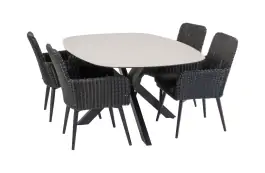 5-teiliges Garten-Set | 4 Pisa Gartenstühle | Malaga Gartentisch 180 x 115 cm | Schwarz