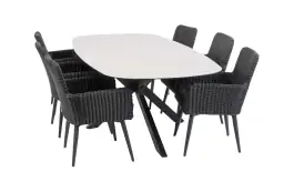 7-teiliges Garten-Set | 6 Pisa Gartenstühle | Malaga Gartentisch 240 x 115 cm | Schwarz