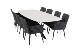 9-teiliges Garten-Set | 8 Pisa Gartenstühle | Gartentisch Malaga 280 x 115 cm | Schwarz