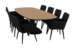 9-teiliges Garten-Set | 8 Pisa-Gartenstühle | 260 cm Tower-Gartentisch (Schwarz)