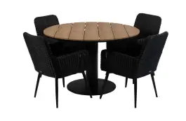 5-teiliges Garten-Set rund | 4 Pisa-Gartenstühle | ø 120 cm Tower-Gartentisch | Schwarz