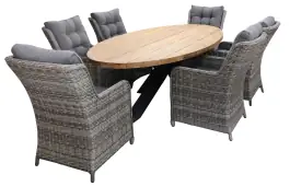 7-teiliges Gartenset | 6 Dublin Gartenstühle (AG) | 300cm ovaler Palu Gartentisch (Teak)