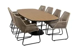 9-teiliges Garten-Set | 8 Mona Gartenstühle (Sand) | 260 cm Tower Gartentisch (Schwarz)