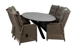 7-teiliges Gartenset | 6 verstellbare Dublin Gartenstühle | Limasol Gartentisch | 220 cm | Oval