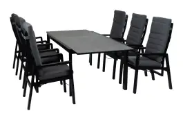 7-teiliges Garten-Set | 6 verstellbare Berlin-Gartenstühle | Ausziehbarer Gartentisch Mallorca - 180/240 x 100  cm