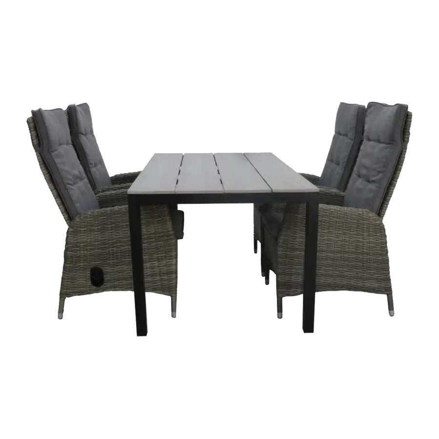 5 delige tuinset-4 kost verstelbare tuinstoelen-Ash Grey-cyprus tuintafel-grey-wicker-aluminium frame