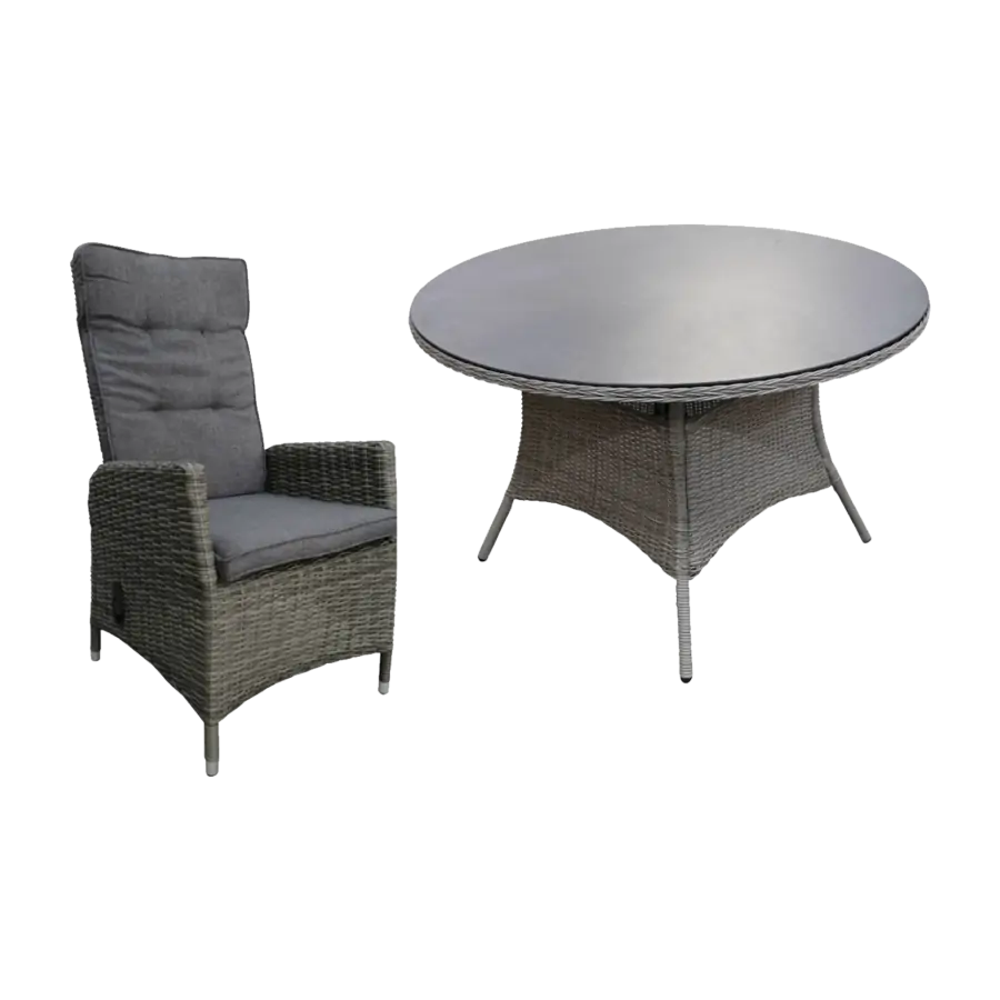 5-tlg. Gartenset | 4 verstellbare Gartenstühle Kos (AG) | ø120cm Gartentisch (Keramik)