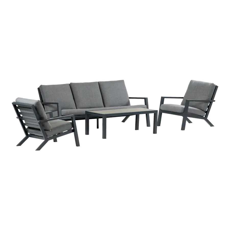 4-teiliges Sessel-Sofa Lounge-Set Bezano | Mattschwarz / Grau | Aluminium