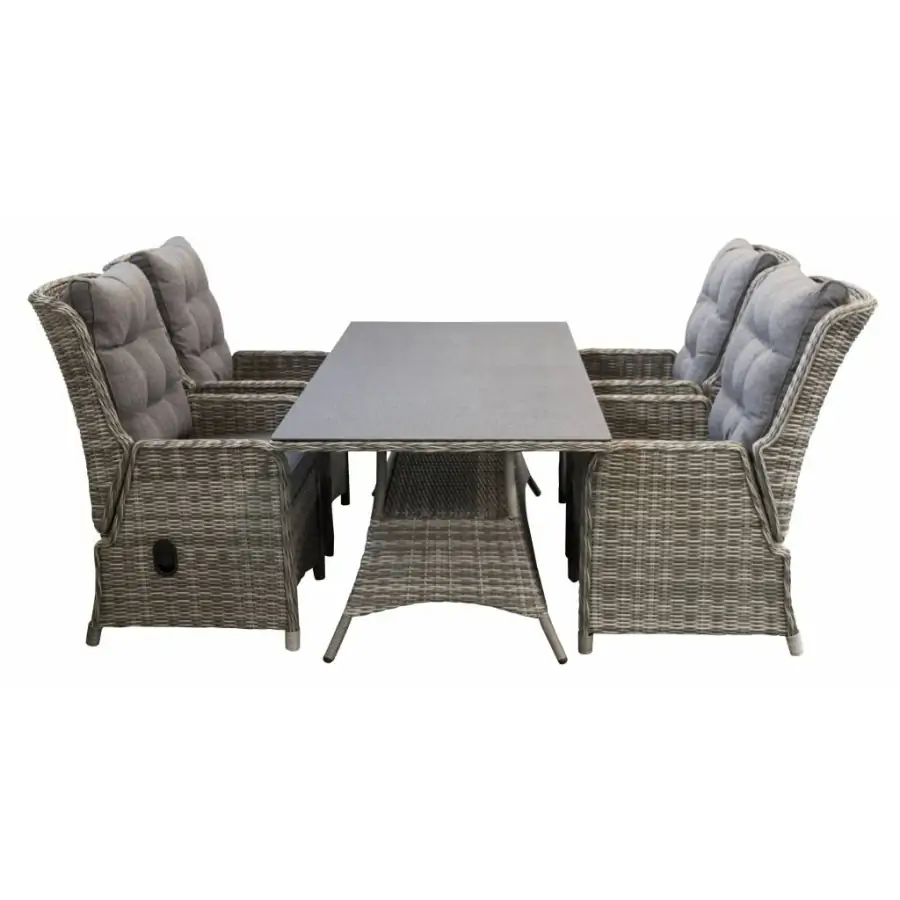 5-delige tuinset Dublin | 4 Dublin verstelbare stoelen | 180cm tuintafel (Ash Grey) | Showroom