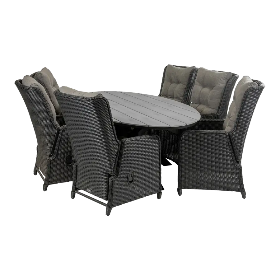 Dublin ovale tuinset-Dublin verstelbare tuinstoel-Black-polywood tuintafel-wicker vlechtwerk